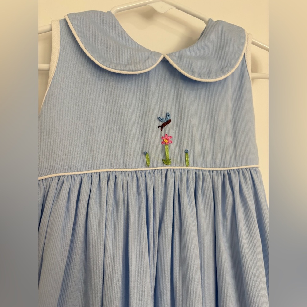 Strasburg Heirloom Garden Embroidered Dress 3T Blue Peter Pan Collar Portrait